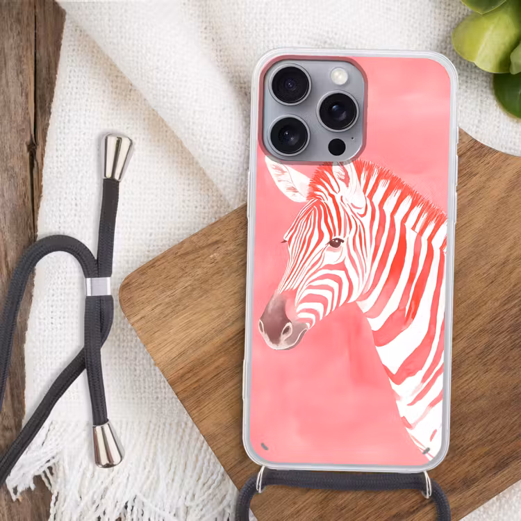 Zebra - Pink - Verf Hoesje iPhone 16 Pro Max met koord klein -sfeer4