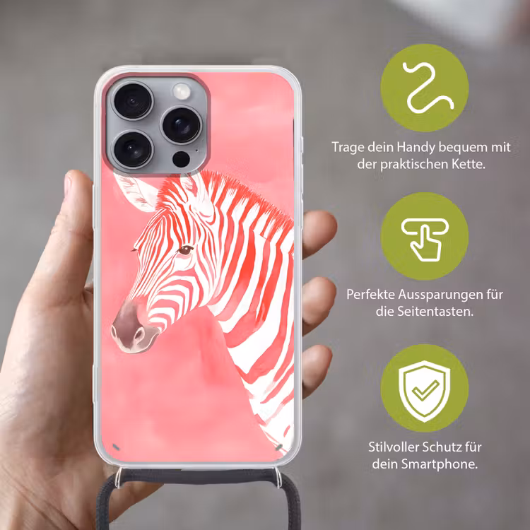 Zebra - Pink - Verf Hoesje iPhone 16 Pro Max met koord klein -sfeer2_DE