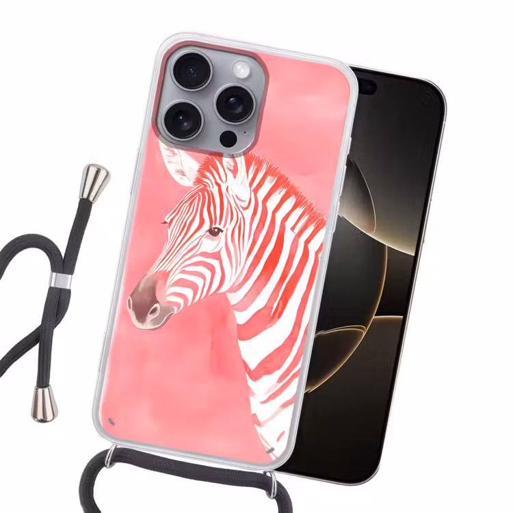 Zebra - Pink - Verf Hoesje iPhone 16 Pro Max met koord klein -sfeer1