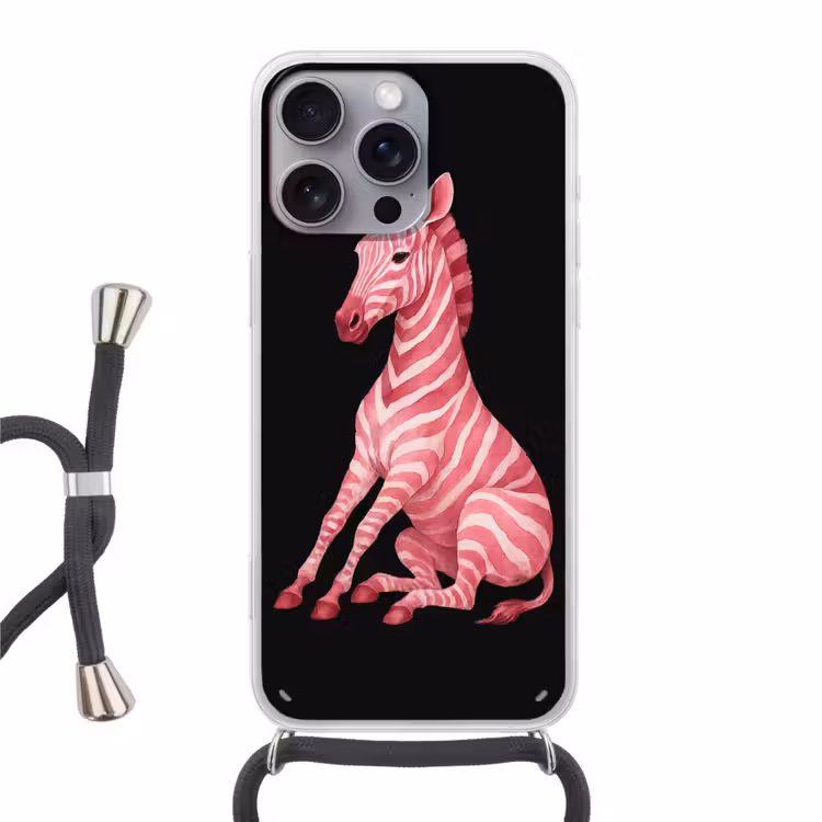 Zebra - Roze - Gestreept Hoesje iPhone 16 Pro Max met koord klein -3d
