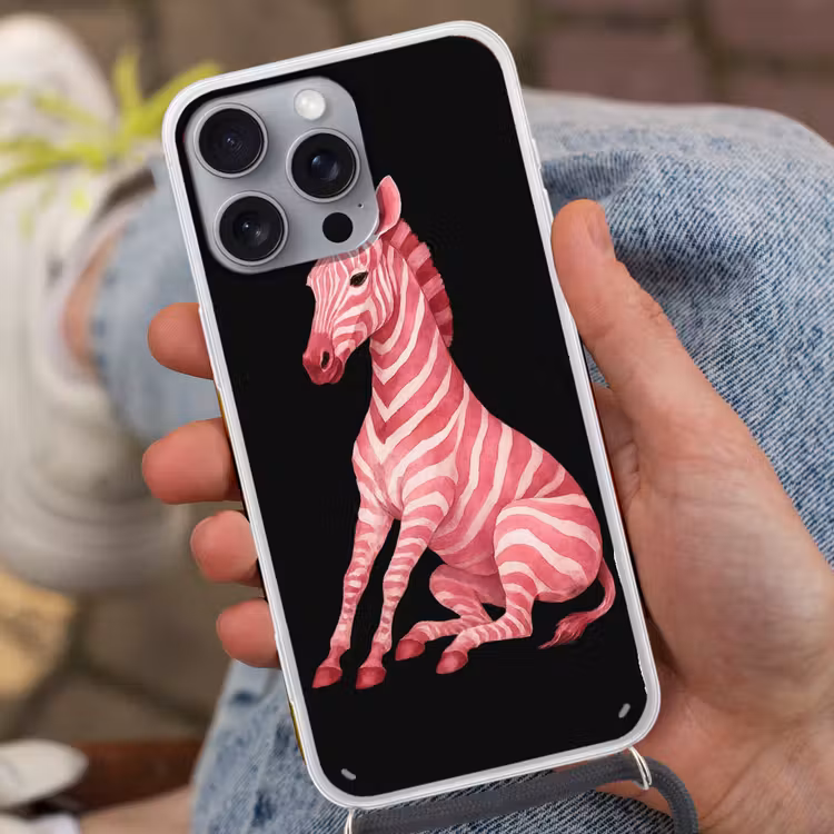 Zebra - Roze - Gestreept Hoesje iPhone 16 Pro Max met koord klein -sfeer3