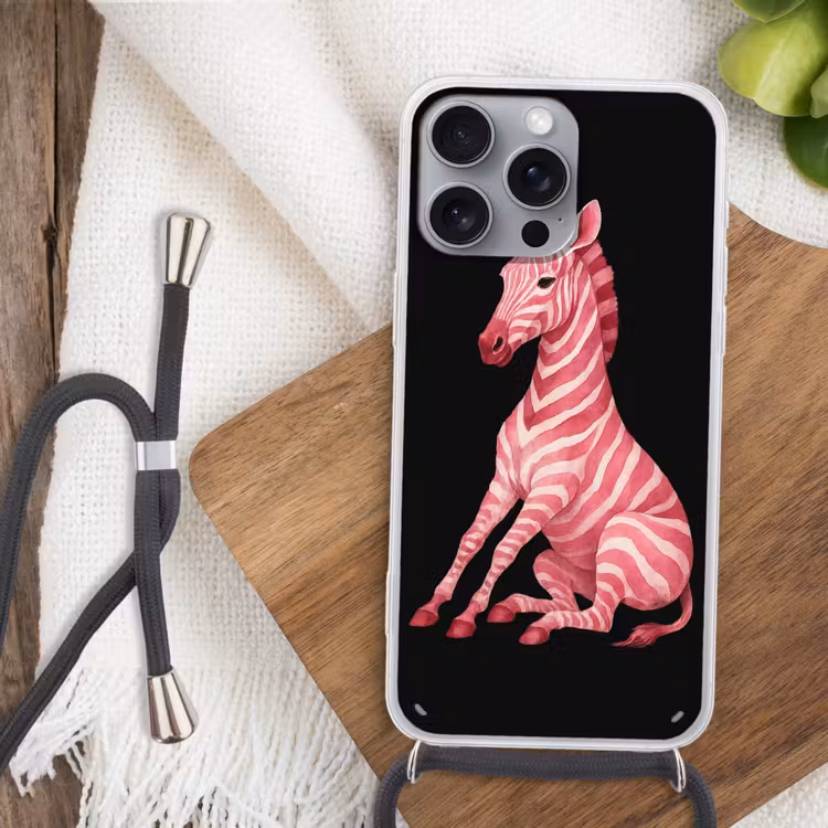 Zebra - Roze - Gestreept Hoesje iPhone 16 Pro Max met koord klein -sfeer4