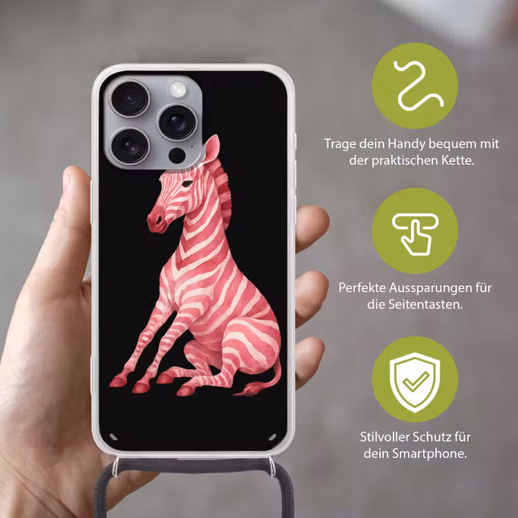 Zebra - Roze - Gestreept Hoesje iPhone 16 Pro Max met koord klein -sfeer2_DE