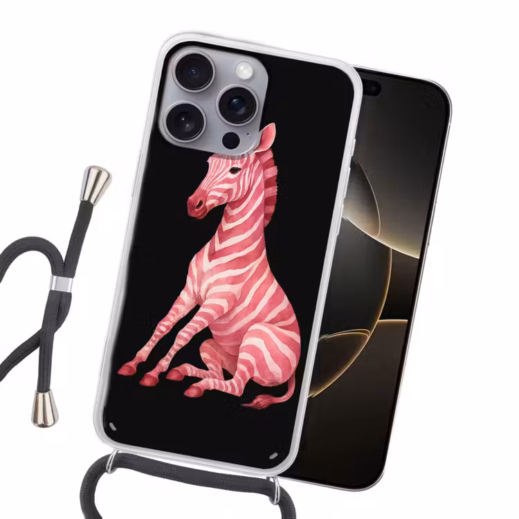 Zebra - Roze - Gestreept Hoesje iPhone 16 Pro Max met koord klein -sfeer1