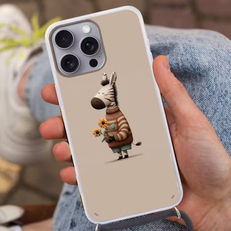 Zebra - Zonnebloemen - Warm Hoesje iPhone 16 Pro Max met koord klein -sfeer3