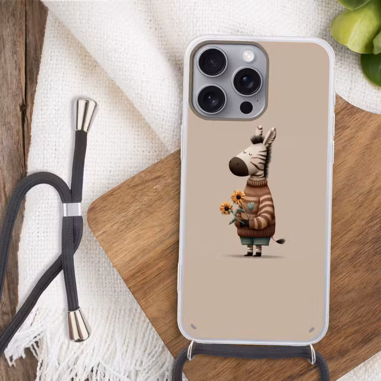 Zebra - Zonnebloemen - Warm Hoesje iPhone 16 Pro Max met koord klein -sfeer4
