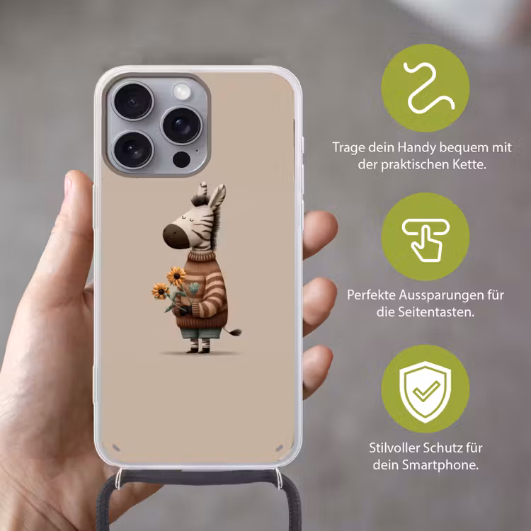 Zebra - Zonnebloemen - Warm Hoesje iPhone 16 Pro Max met koord klein -sfeer2_DE