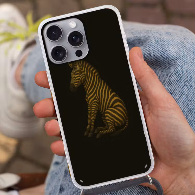 Zebra - Strepen - Goud Hoesje iPhone 16 Pro Max met koord klein -sfeer3