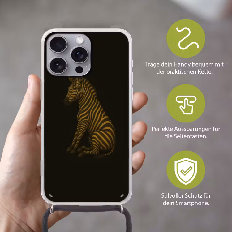 Zebra - Strepen - Goud Hoesje iPhone 16 Pro Max met koord klein -sfeer2_DE