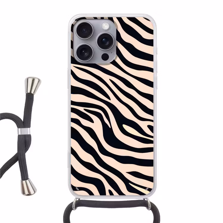 Zebraprint - Dynamisch - Roze Hoesje iPhone 16 Pro Max met koord klein -3d
