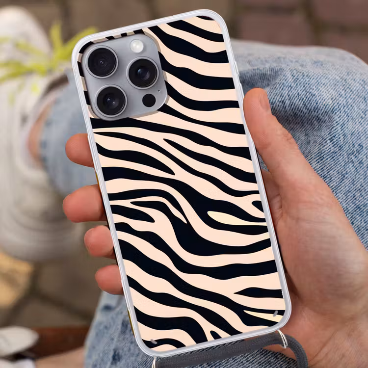 Zebraprint - Dynamisch - Roze Hoesje iPhone 16 Pro Max met koord klein -sfeer3