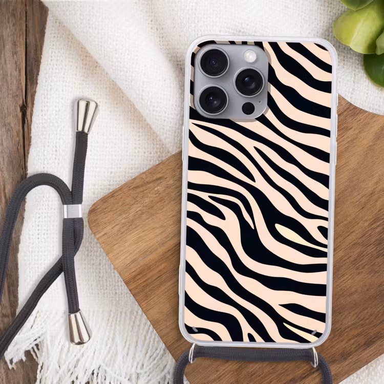 Zebraprint - Dynamisch - Roze Hoesje iPhone 16 Pro Max met koord klein -sfeer4