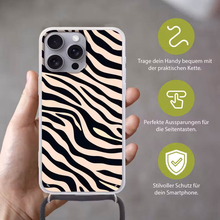 Zebraprint - Dynamisch - Roze Hoesje iPhone 16 Pro Max met koord klein -sfeer2_DE