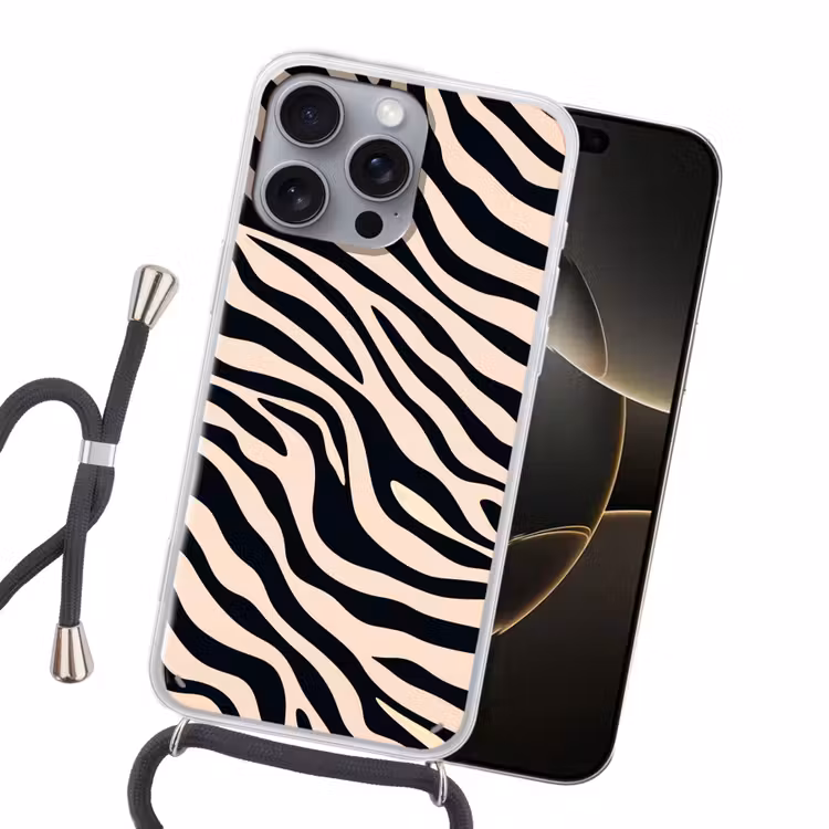 Zebraprint - Dynamisch - Roze Hoesje iPhone 16 Pro Max met koord klein -sfeer1