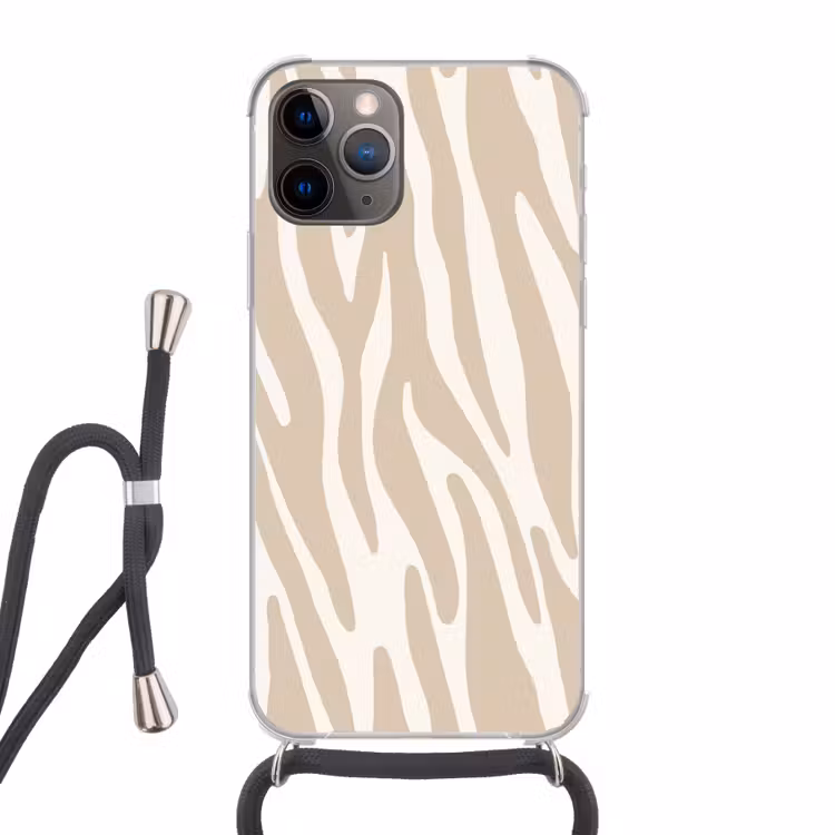 Zebraprint - Beige - Wit - Dierenprint Hoesje iPhone 12 Pro met koord klein -3d