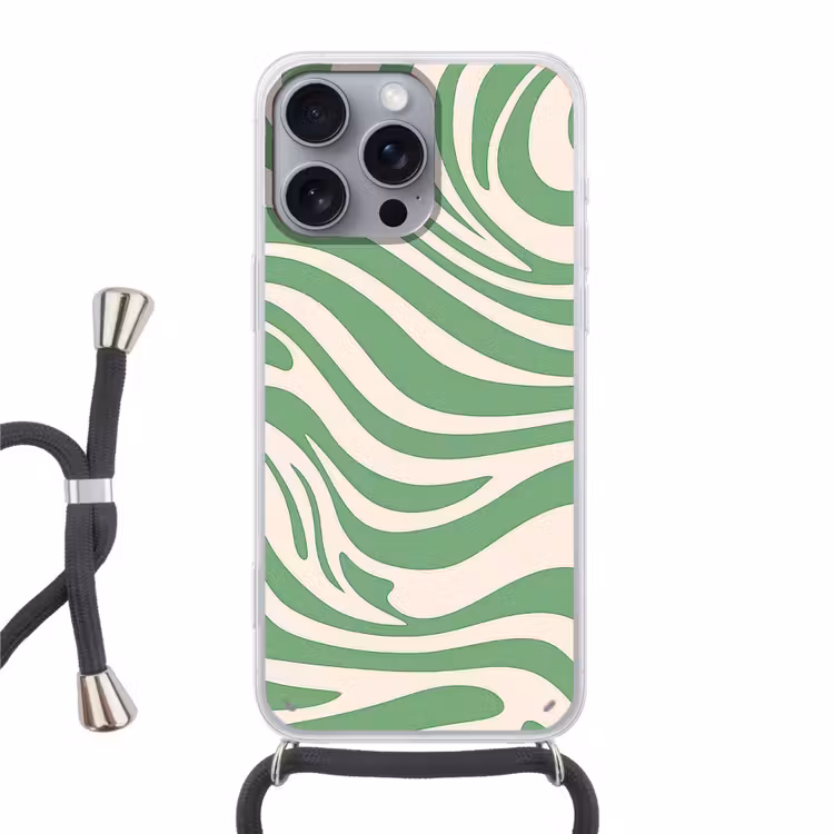 Zebrapatroon - Groen - Retro Hoesje iPhone 16 Pro Max met koord klein -3d