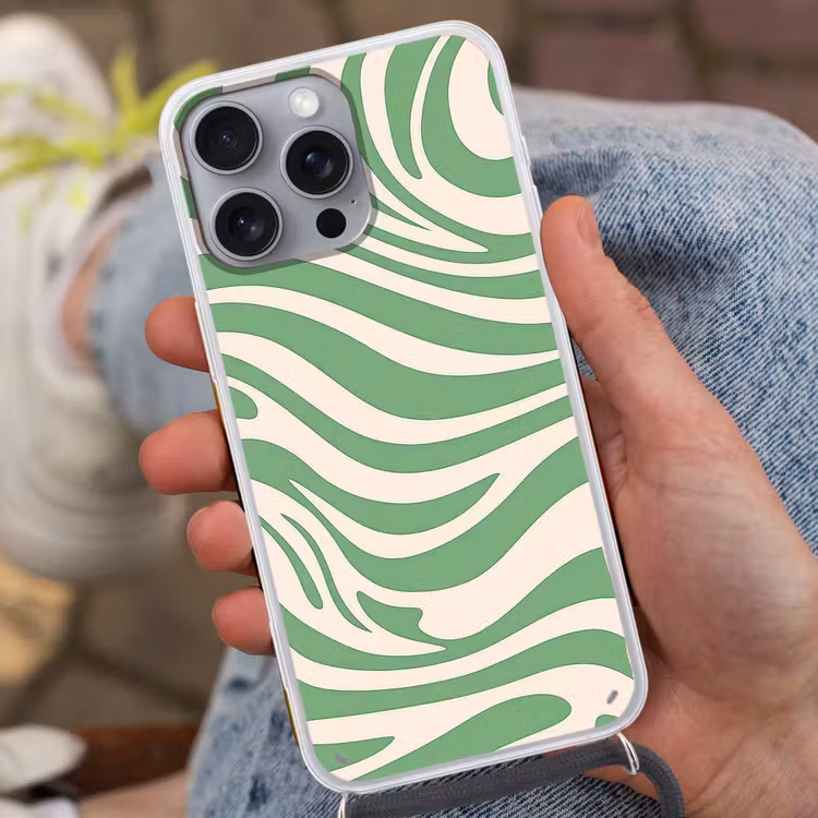 Zebrapatroon - Groen - Retro Hoesje iPhone 16 Pro Max met koord klein -sfeer3