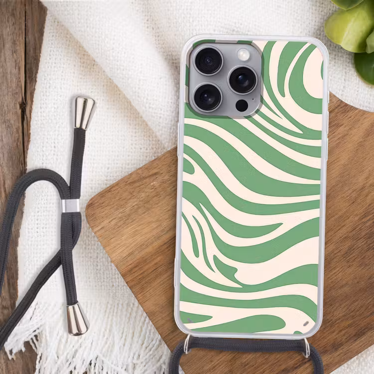 Zebrapatroon - Groen - Retro Hoesje iPhone 16 Pro Max met koord klein -sfeer4