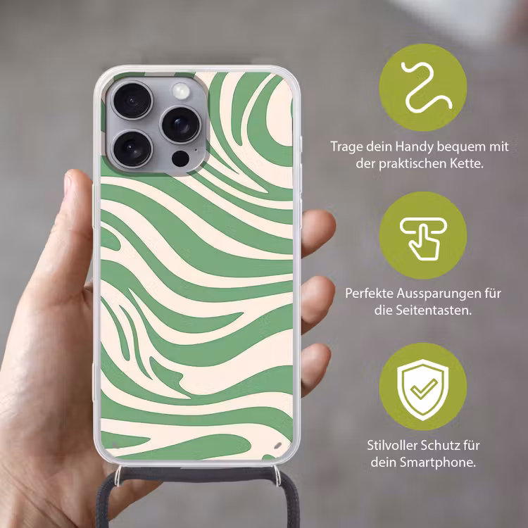Zebrapatroon - Groen - Retro Hoesje iPhone 16 Pro Max met koord klein -sfeer2_DE