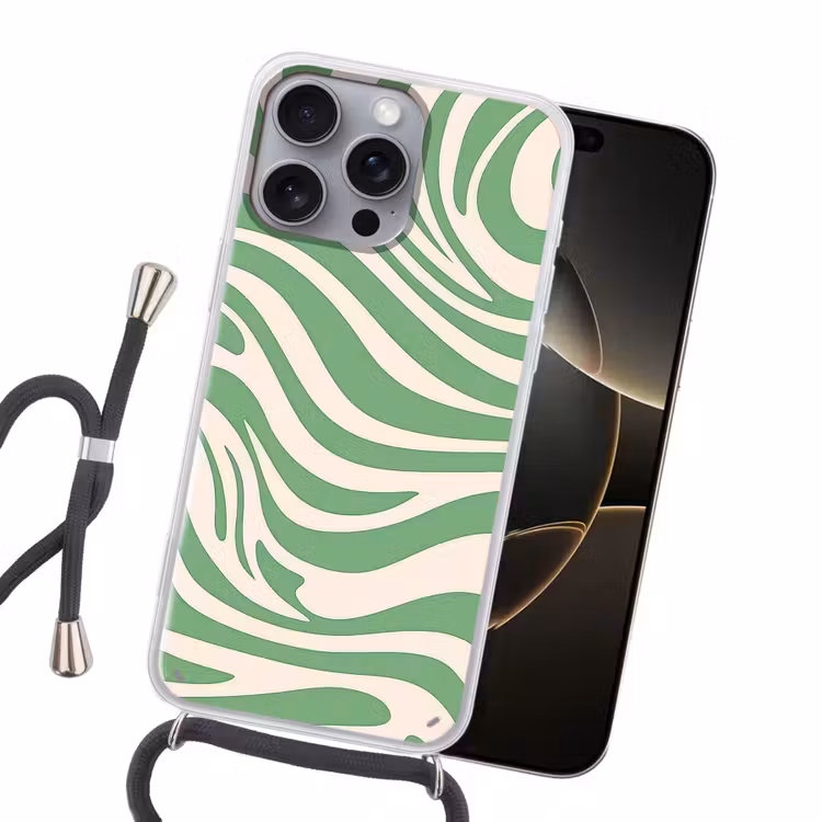 Zebrapatroon - Groen - Retro Hoesje iPhone 16 Pro Max met koord klein -sfeer1