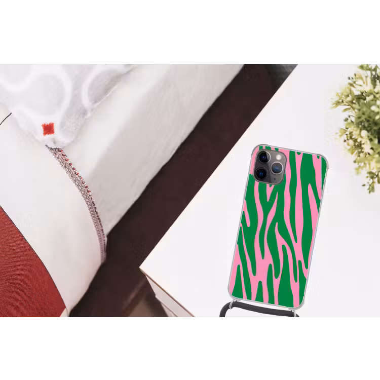 Zebraprint - Roze - Groen - Dierenprint - Kleurrijk Hoesje iPhone 12 Pro met koord klein -kamer