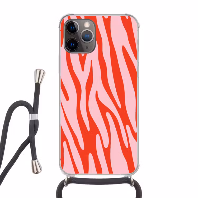 Zebraprint - Roze - Rood - Dierenprint Hoesje iPhone 12 Pro met koord klein -3d