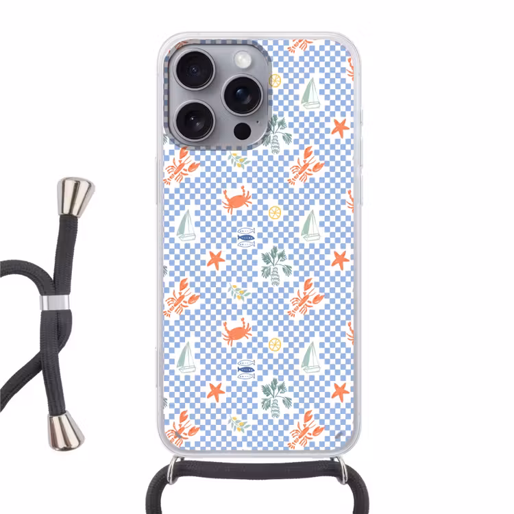 Zee - Sfeer - Zeilboot - Blauw Hoesje iPhone 16 Pro Max met koord klein 804 -3d