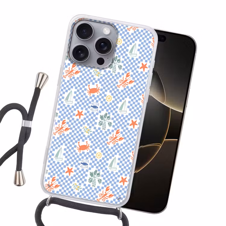 Zee - Sfeer - Zeilboot - Blauw Hoesje iPhone 16 Pro Max met koord klein 804 -sfeer1