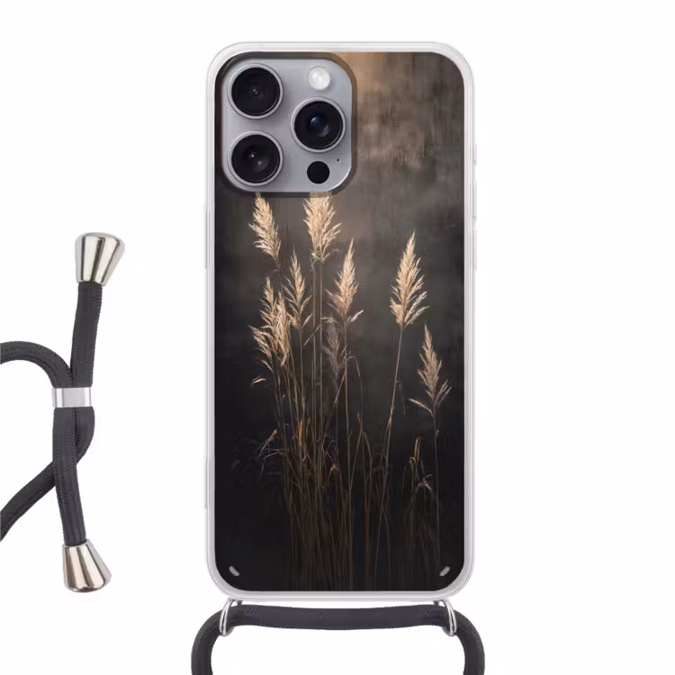 Siergras - Pluimen - Verlichting - Zwart Hoesje iPhone 16 Pro Max met koord klein -3d