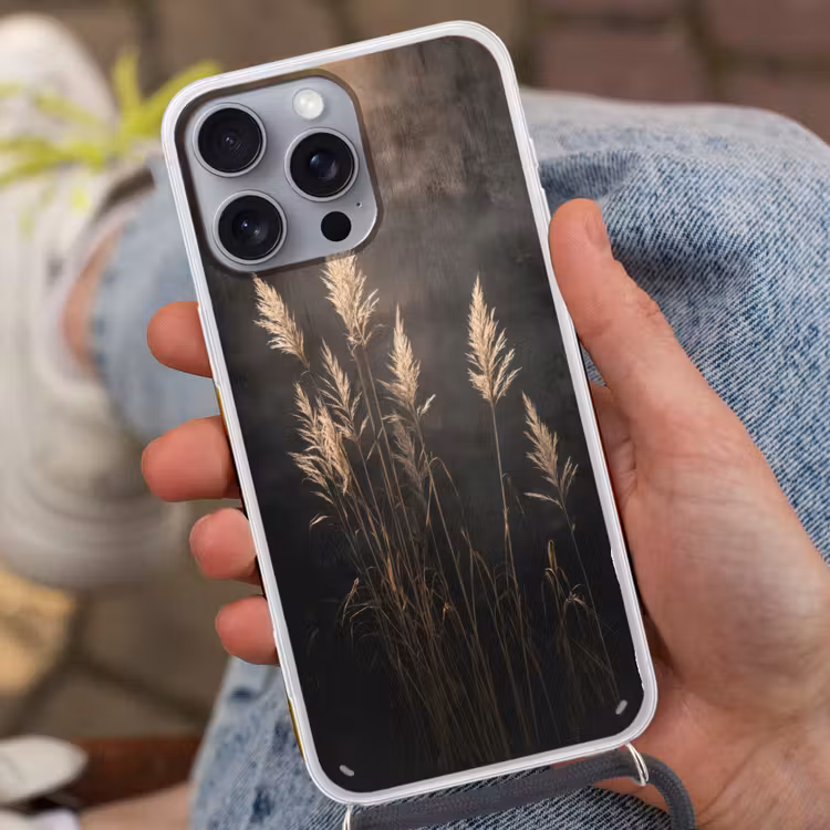 Siergras - Pluimen - Verlichting - Zwart Hoesje iPhone 16 Pro Max met koord klein -sfeer3