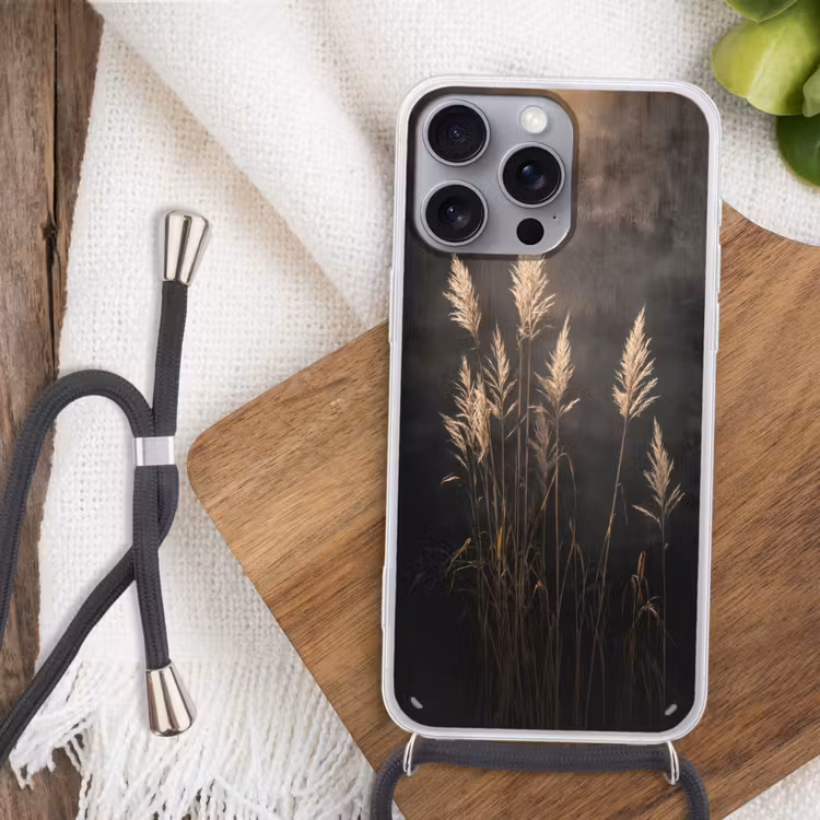Siergras - Pluimen - Verlichting - Zwart Hoesje iPhone 16 Pro Max met koord klein -sfeer4