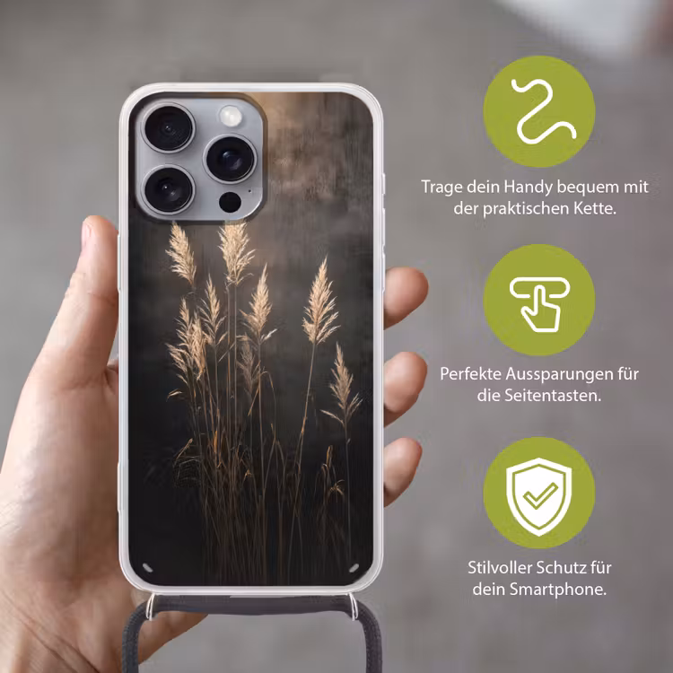 Siergras - Pluimen - Verlichting - Zwart Hoesje iPhone 16 Pro Max met koord klein -sfeer2_DE
