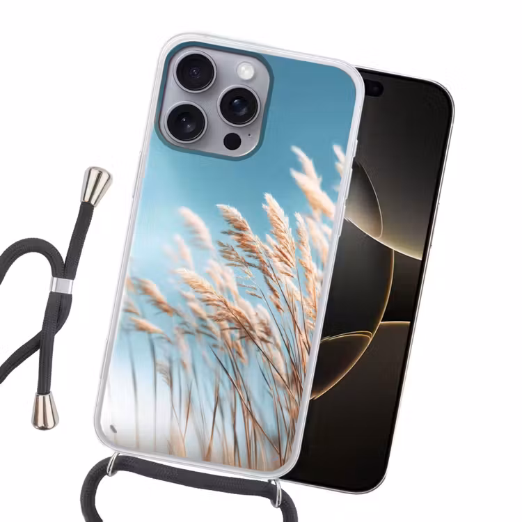 Siergras - Wind - Lichtbruin Hoesje iPhone 16 Pro Max met koord klein -sfeer1