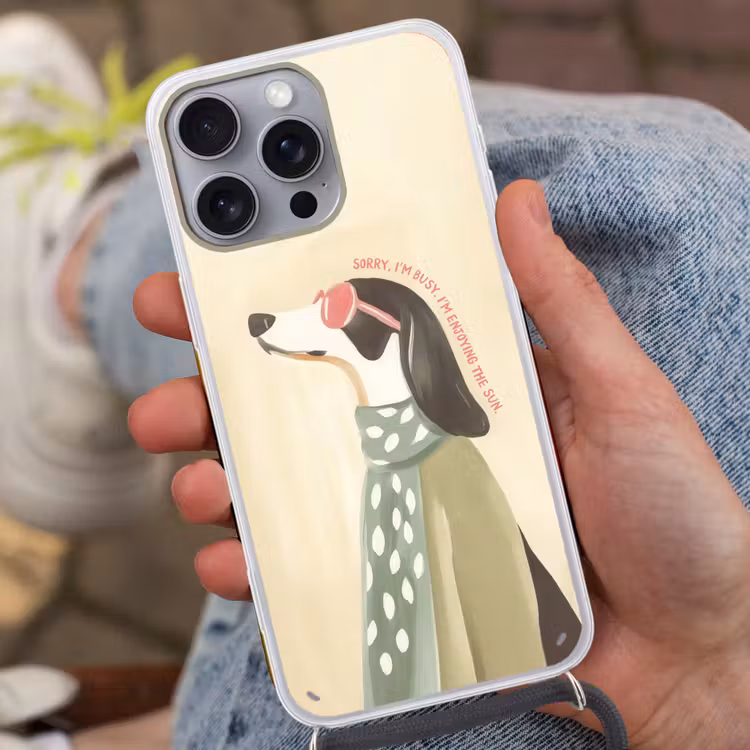 Quote - Hond - Zonnebril Hoesje iPhone 16 Pro Max met koord klein -sfeer3