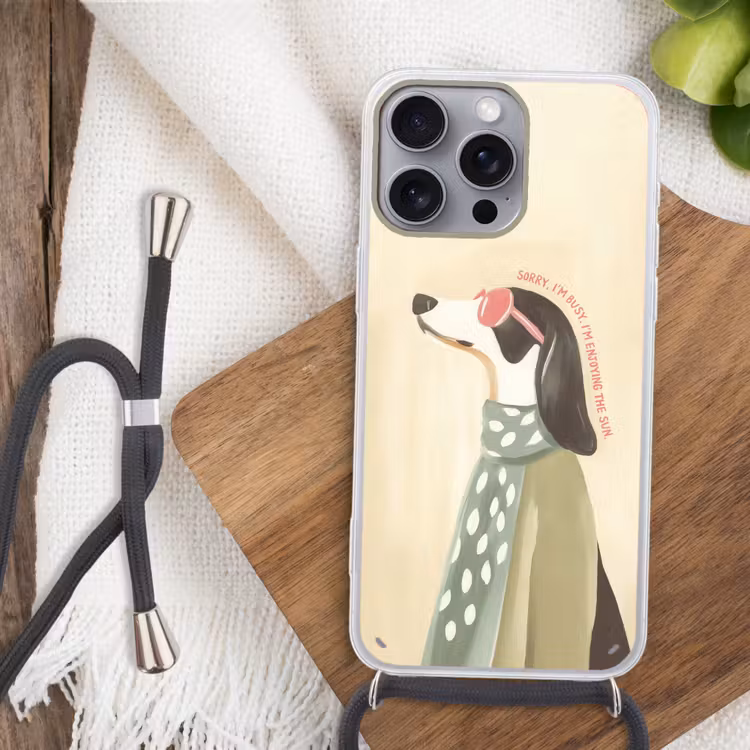 Quote - Hond - Zonnebril Hoesje iPhone 16 Pro Max met koord klein -sfeer4