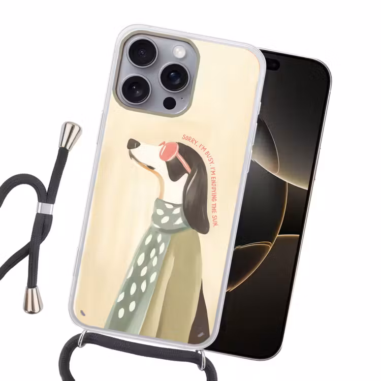 Quote - Hond - Zonnebril Hoesje iPhone 16 Pro Max met koord klein -sfeer1