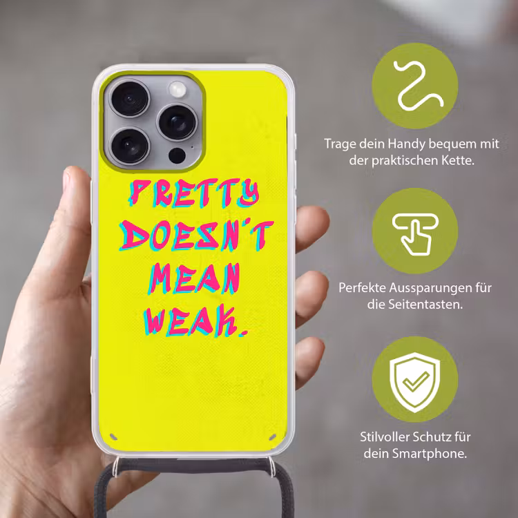 Quote - Minimalistisch - Kleurrijk Hoesje iPhone 16 Pro Max met koord klein -sfeer2_DE