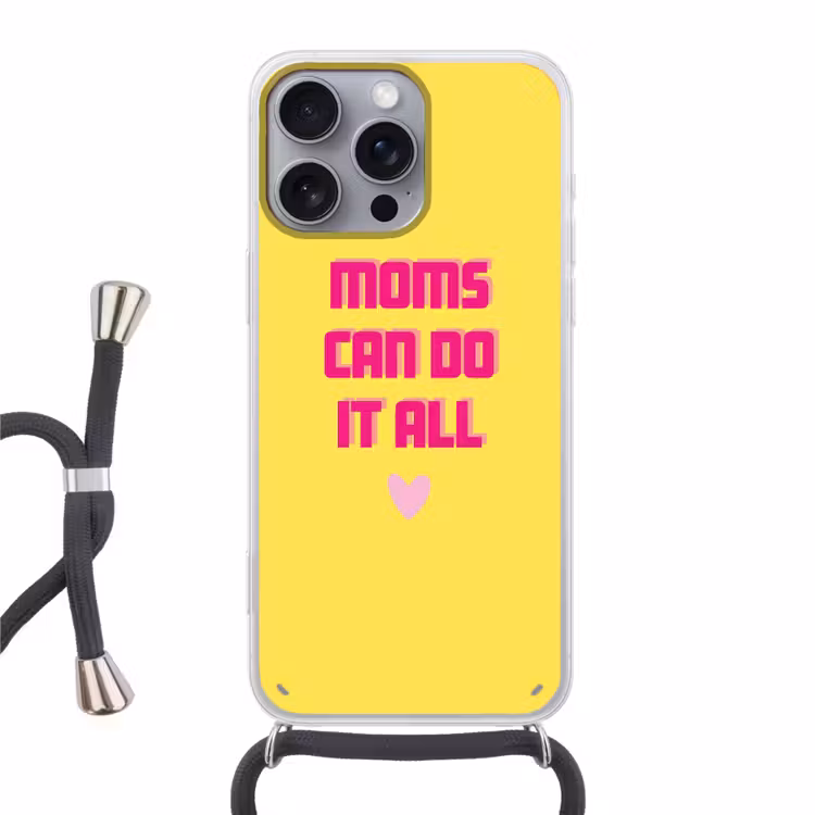 Quote - Moeder - Hartje - Roze Hoesje iPhone 16 Pro Max met koord klein -3d