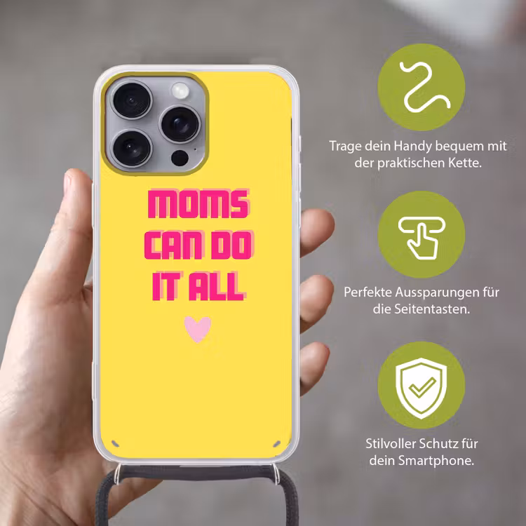 Quote - Moeder - Hartje - Roze Hoesje iPhone 16 Pro Max met koord klein -sfeer2_DE