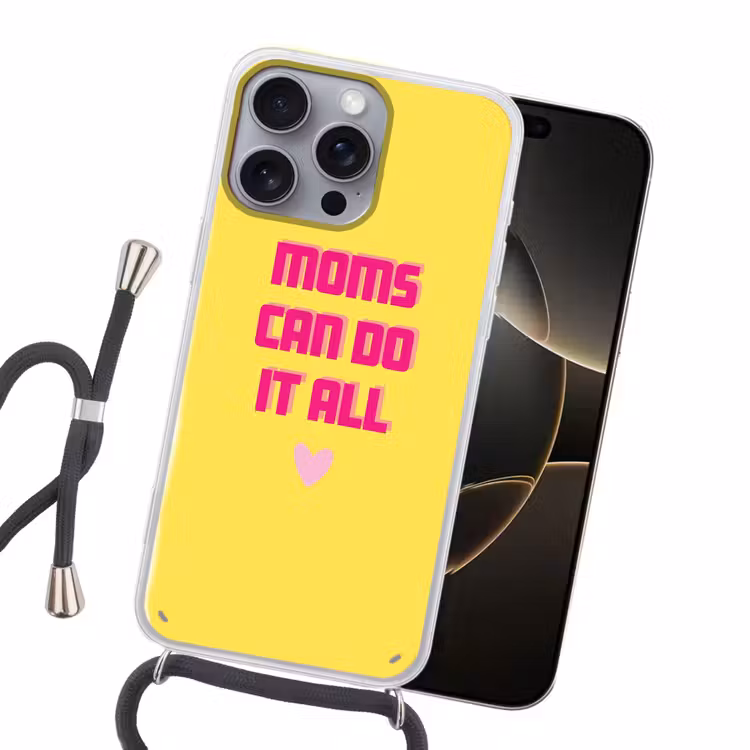 Quote - Moeder - Hartje - Roze Hoesje iPhone 16 Pro Max met koord klein -sfeer1