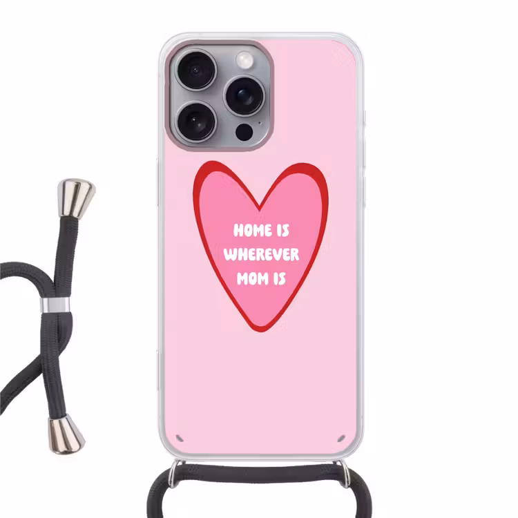 Quote - Moeder - Roze Hoesje iPhone 16 Pro Max met koord klein -3d