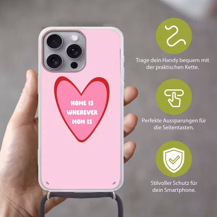 Quote - Moeder - Roze Hoesje iPhone 16 Pro Max met koord klein -sfeer2_DE