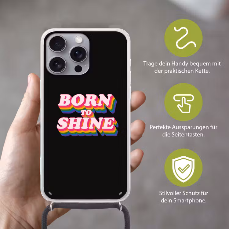 Quote - Regenboog - Roze - Zwart Hoesje iPhone 16 Pro Max met koord klein -sfeer2_DE