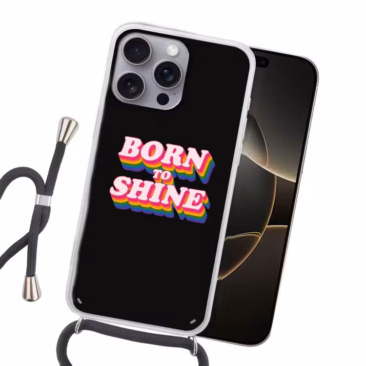 Quote - Regenboog - Roze - Zwart Hoesje iPhone 16 Pro Max met koord klein -sfeer1