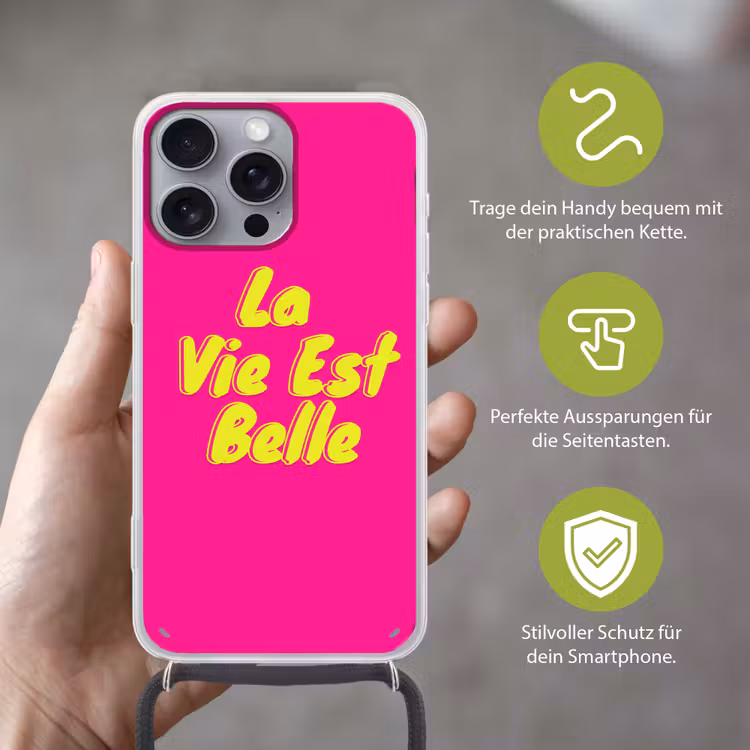 Quote - Retro - Roze Hoesje iPhone 16 Pro Max met koord klein -sfeer2_DE