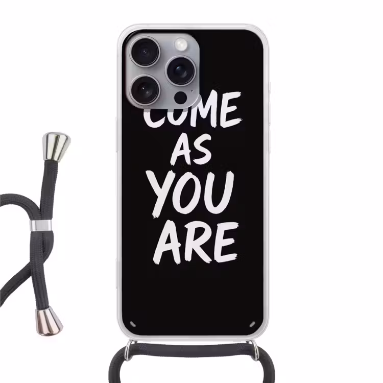 Quote - Zwart - Simpel Hoesje iPhone 16 Pro Max met koord klein -3d