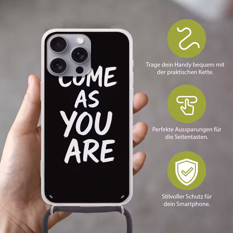 Quote - Zwart - Simpel Hoesje iPhone 16 Pro Max met koord klein -sfeer2_DE