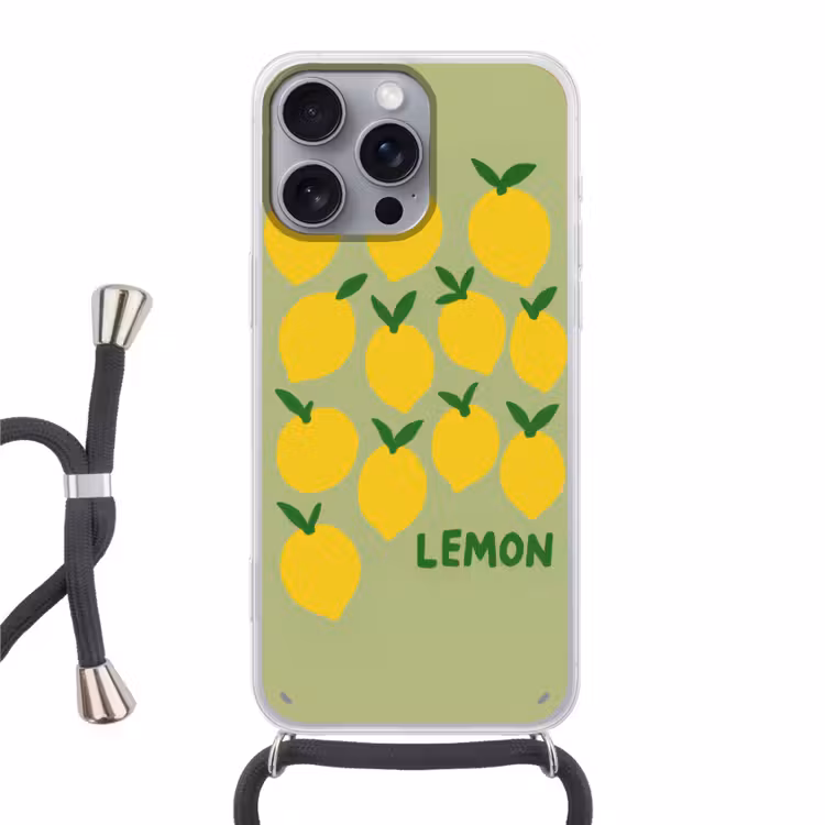 Citroenen - Blaadjes - Geel - Patroon Hoesje iPhone 16 Pro Max met koord klein -3d