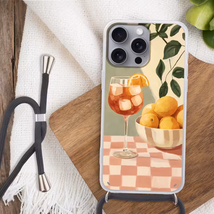 Citroenen - Glas - Tafelkleed - Geblokt Hoesje iPhone 16 Pro Max met koord klein -sfeer4