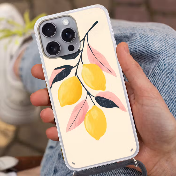 Citroenen - Felgeel - Tak - Bladeren Hoesje iPhone 16 Pro Max met koord klein -sfeer3